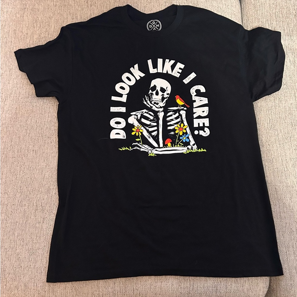 Black Graphic Tee with Skeleton Design